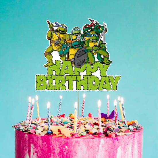 Ninja Turtles Temalı Happy Birthday Pasta Süsü