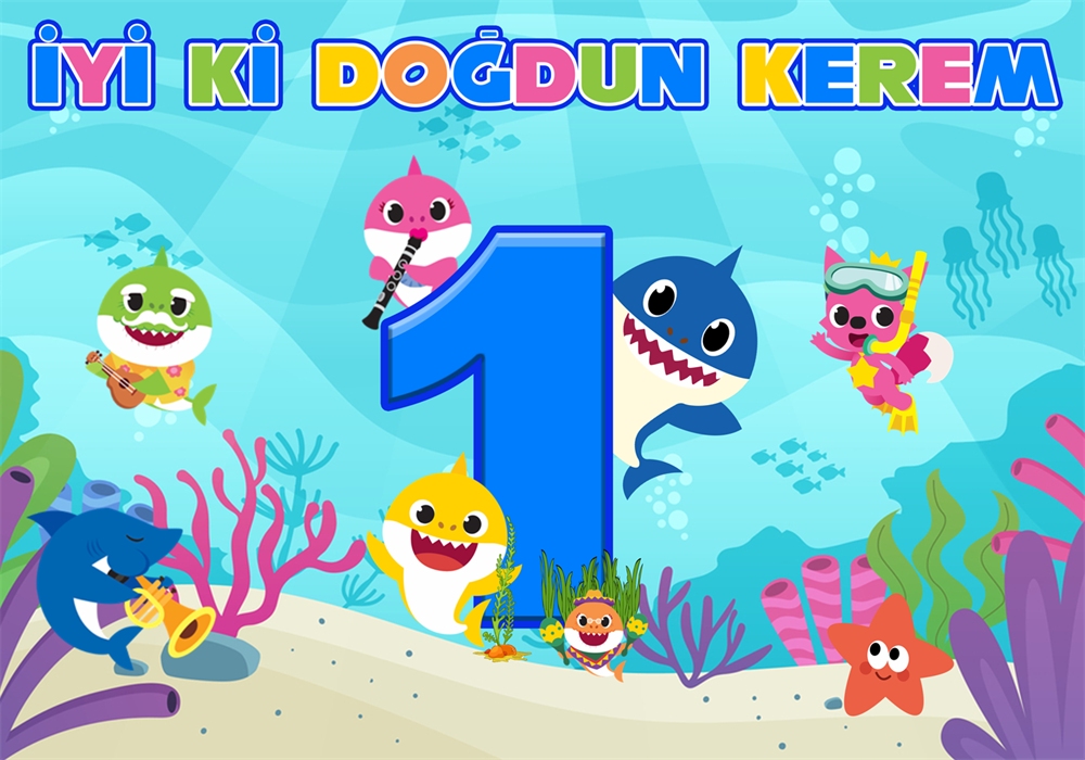 Kişiye Özel Baby Shark Temalı Doğum Günü Afişi