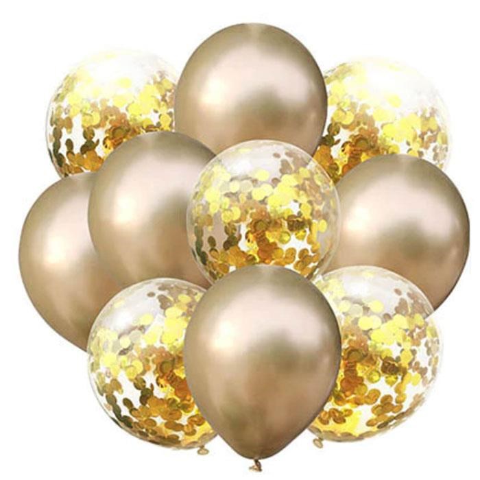 Gold Konfetili Krom Balon Set 10’lu