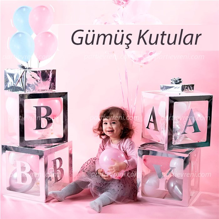 Gümüş Baby Yazılı Şeffaf Kutu Harf Seti