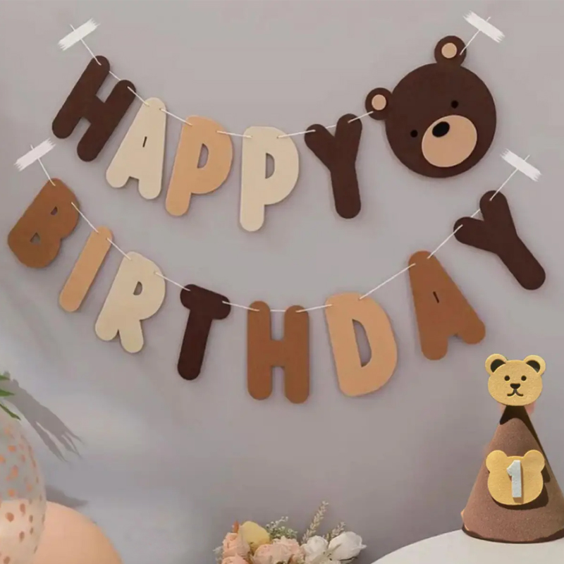 Ayıcıklı Happy Birthday Retro Renk Eva Banner