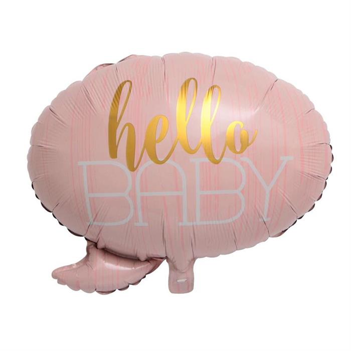 Gold Hello Baby Yazılı Pembe Folyo Balon