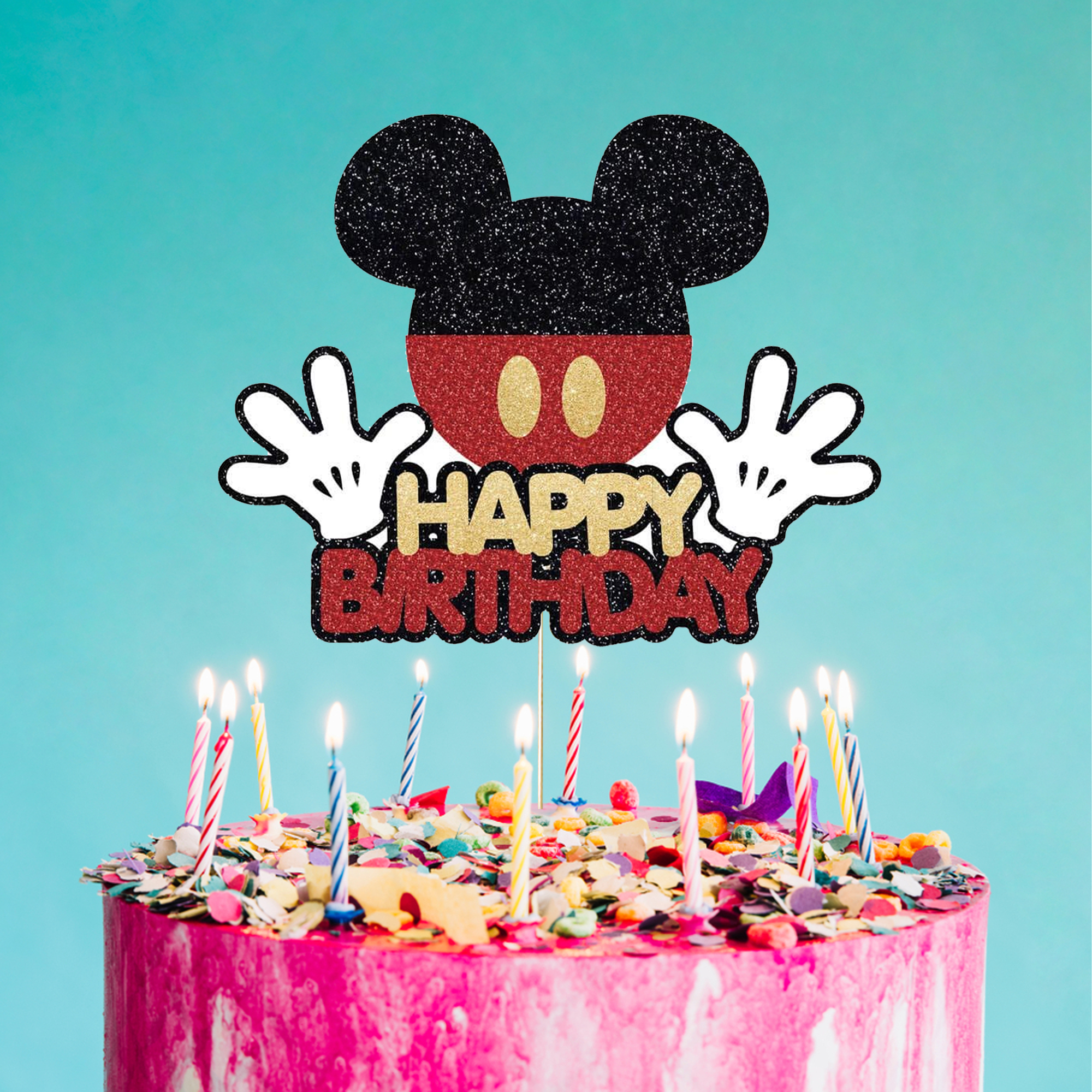 Mickey Mouse Temalı Happy Birthday Pasta Süsü