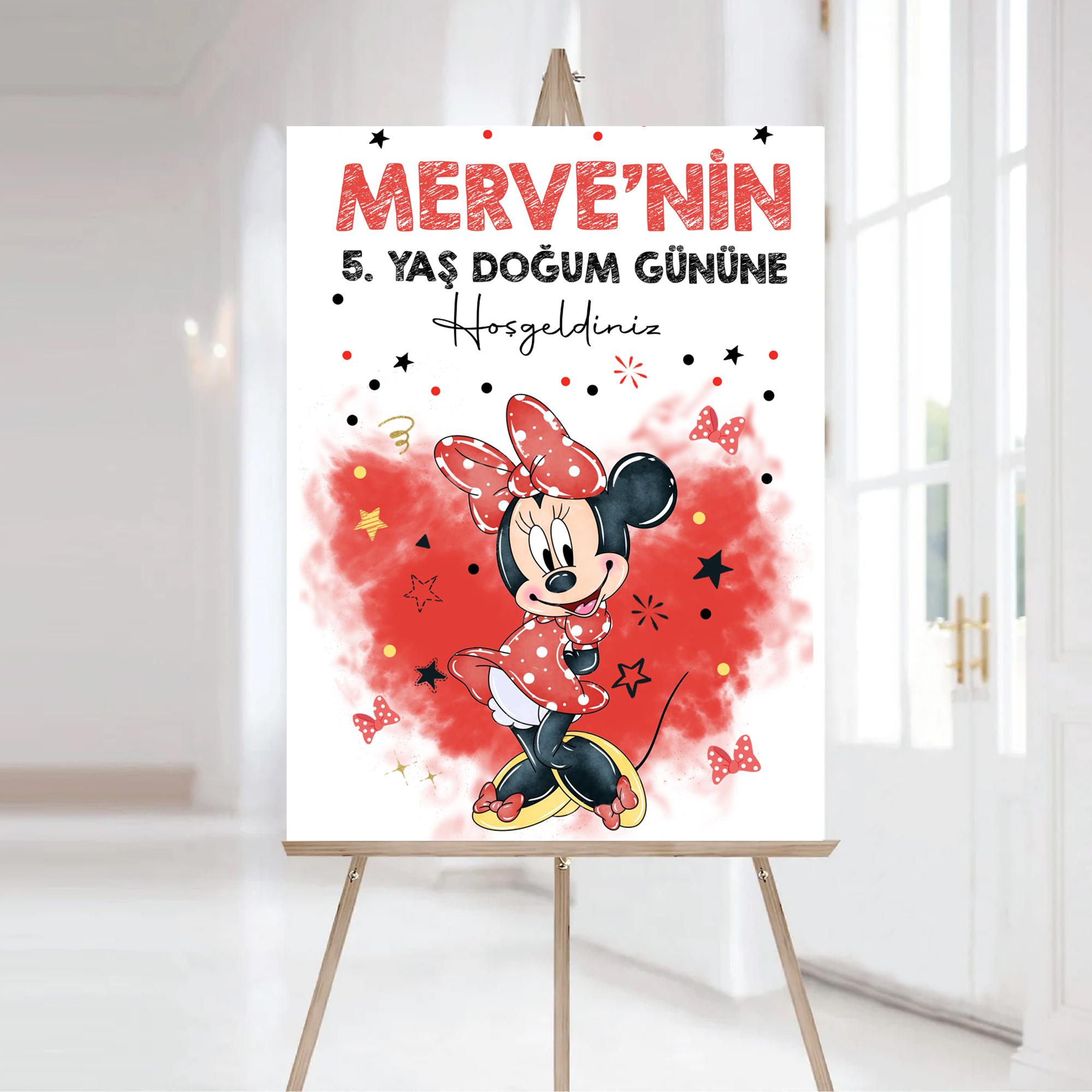 Minnie Mouse Kırmızı Temalı Karşılama Panosu Vinil Branda