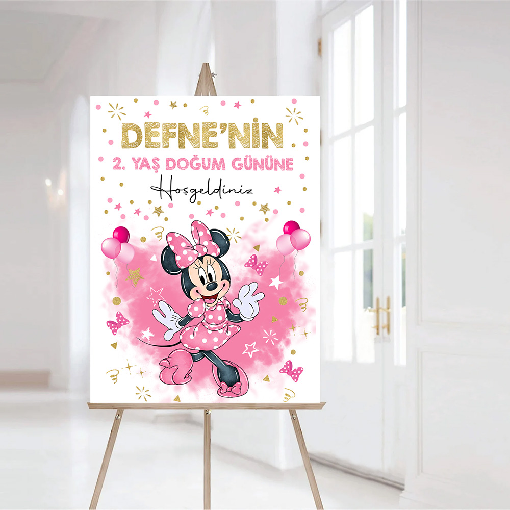 Minnie Mouse Temalı Karşılama Panosu Vinil Branda