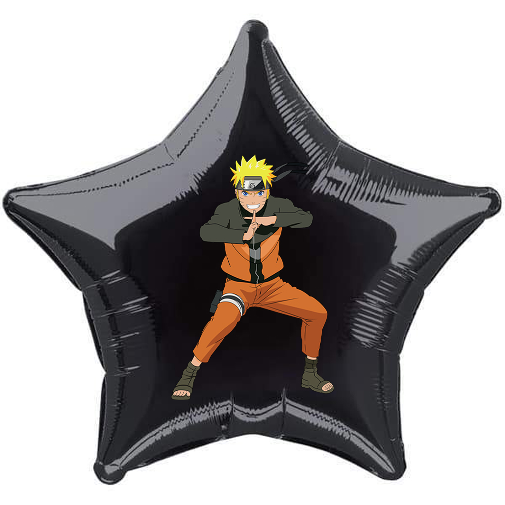 Naruto Etiketli Siyah Yıldız Folyo Balon