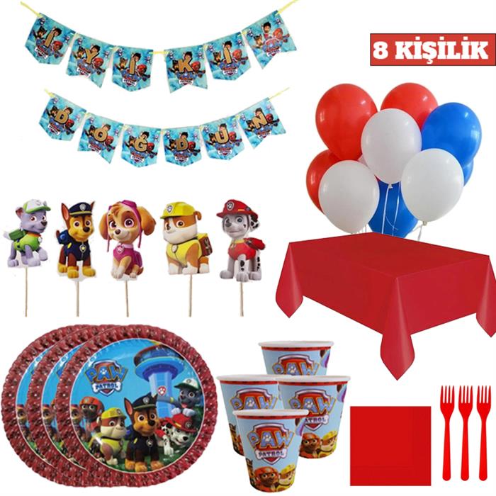 Paw Patrol Konseptli Lüks Doğum Günü Seti 8 Kişilik