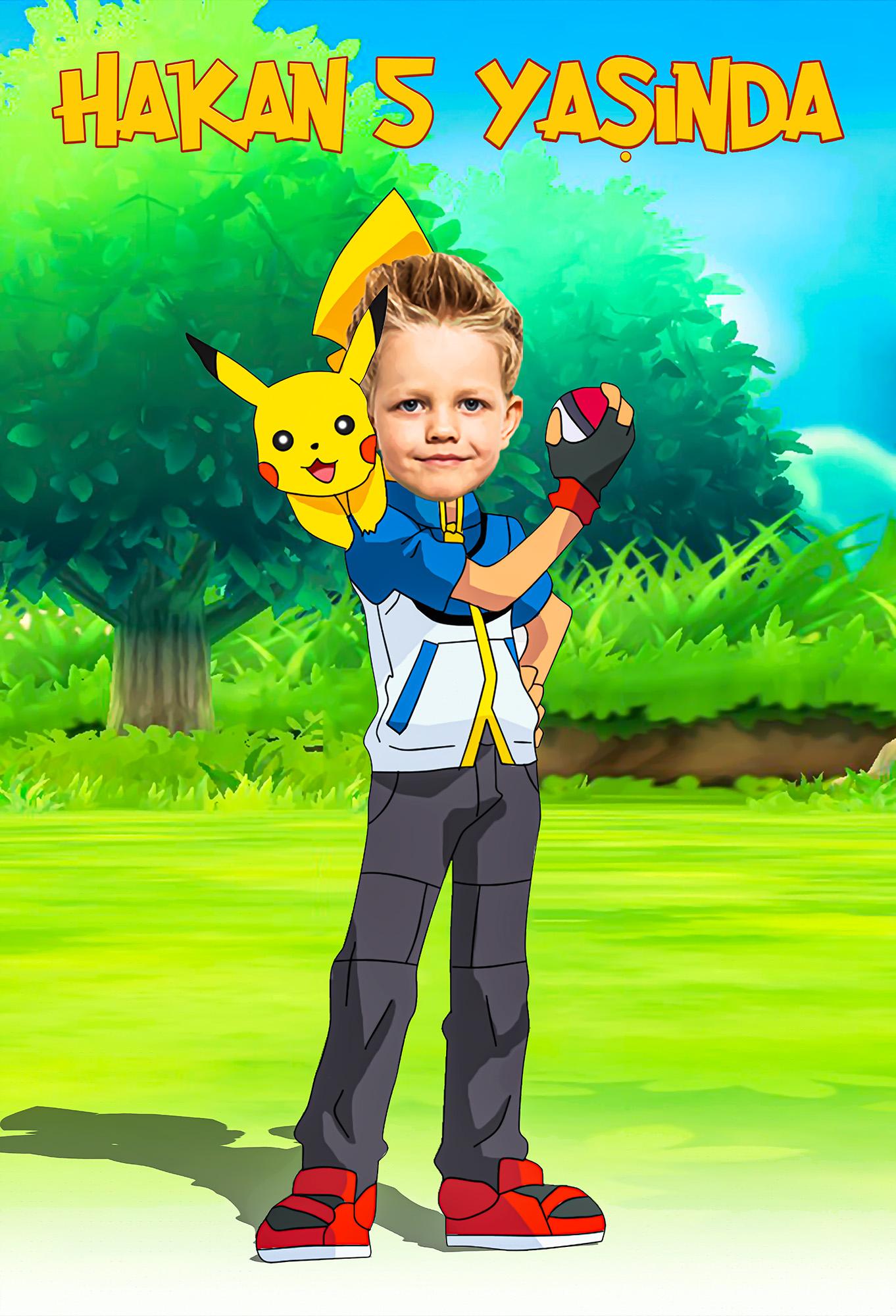 Pokemon Ash Temalı Kişiye Özel Portre Afiş