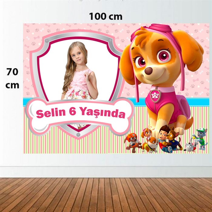 Kişiye Özel Paw Patrol Pink Temalı Doğum Günü Afişi