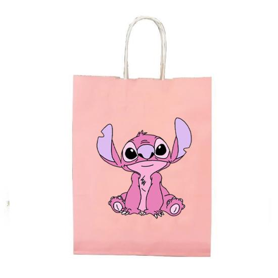 Pembe Stitch Temalı Karton Hediye Çanta